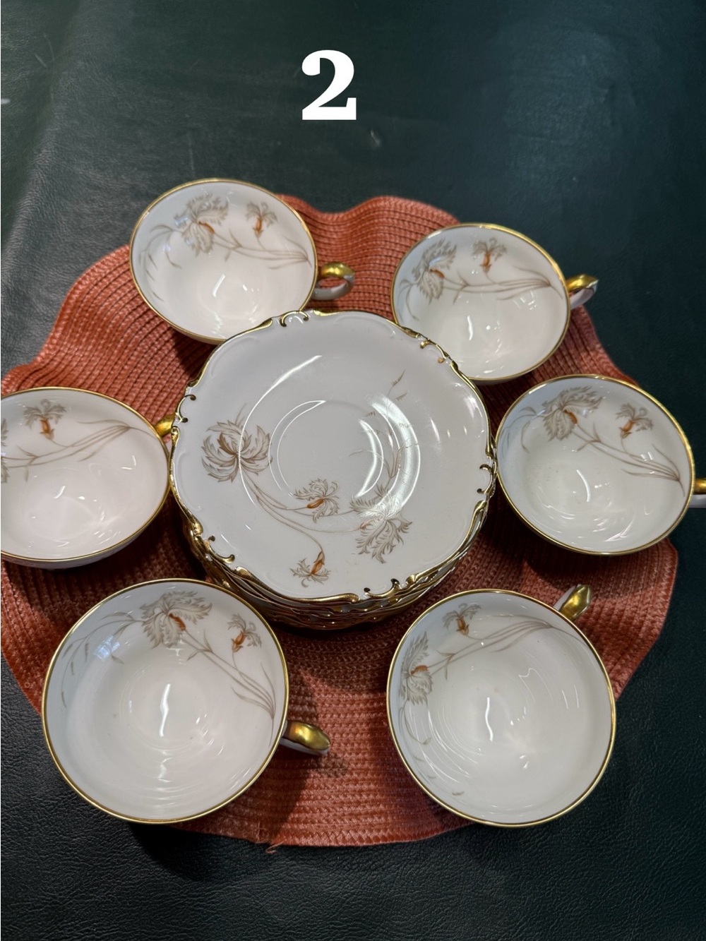 6-Elegant White and Gold Floral Teacup &Saucer Set - Home Dining, H & C company